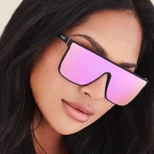 Quay Australia Nightfall 52MM Shield Unisex Sunglasses- Matte Black/Pink